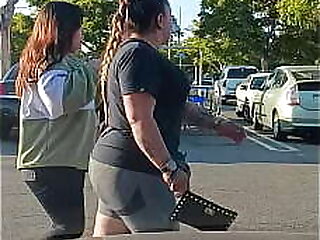 Chunky Ass Hispanic Girlie In The Parking Lot Wearing Tights With A Gorgeous&amp_Plump Body Frame